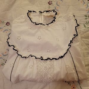 Sezane Embroidered Blue and White Blouse